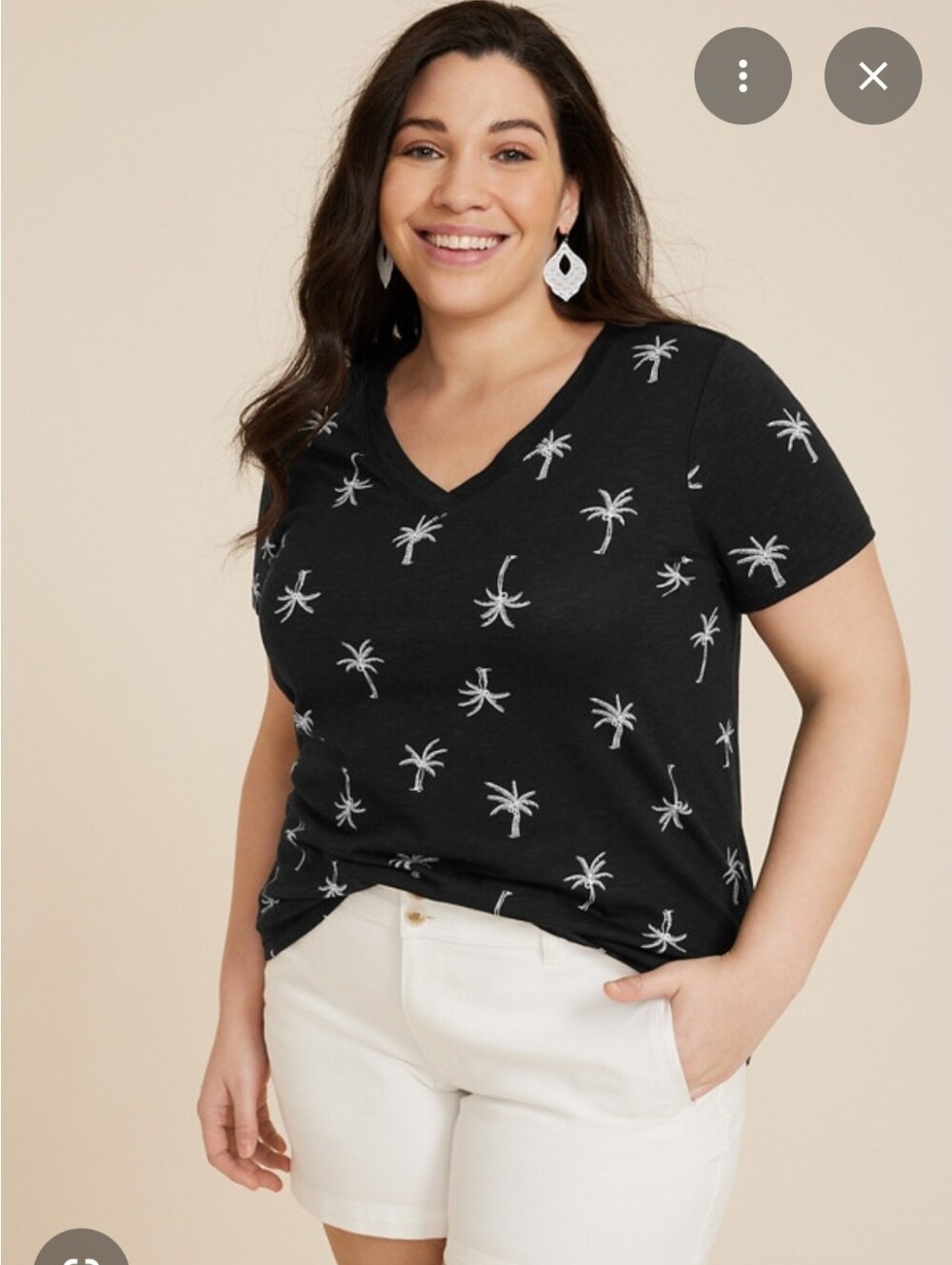 Black Palm-Print V-Neck Tee